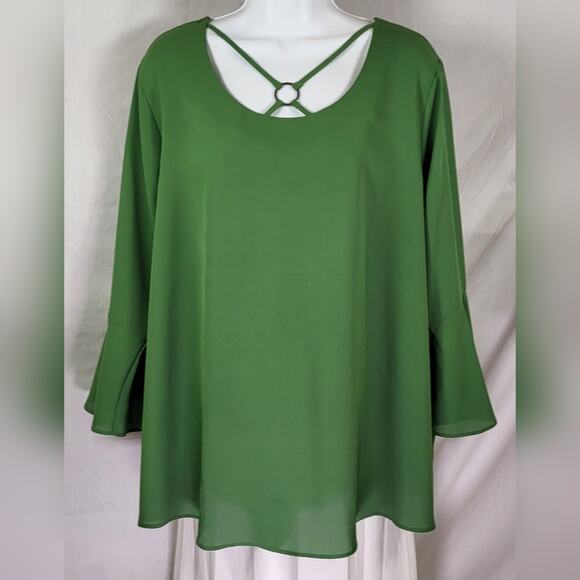 CATO Embellished Cutout Neckline Green Flutter Sleeve Top - Plus Size 18/20W - Picture 12 of 13